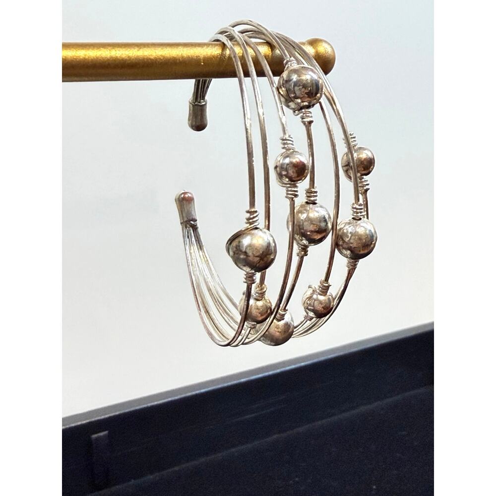 Silvertone Multi‑Wire Bangle – Beaded Detail